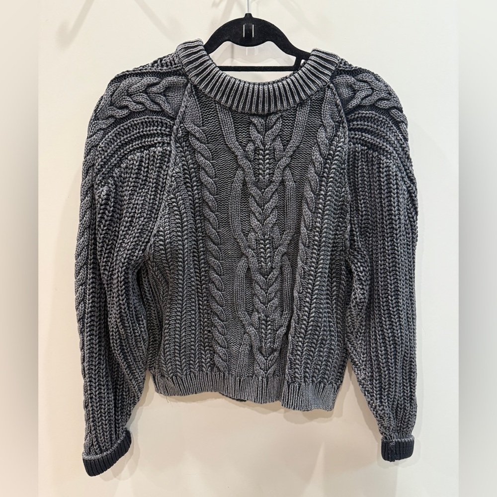 Free People Charcoal Cable Knit Crewneck Cropped Sweater